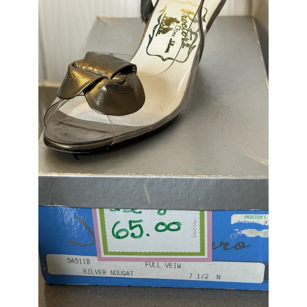 Vintage John Jerro Women's Shoe Clear/Bronze Metallic Sling Backs 8S MCM GUC